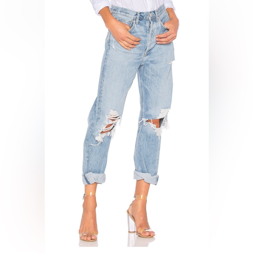 Agolde Blue Boyfriend Distressed Jeans